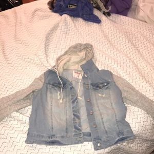 Mossimo Denim and cotton bomber jacket with hood!